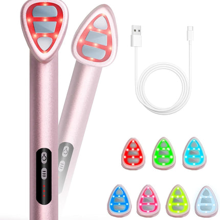 7-in-1 LED Facial Therapy Wand with 180 Rotatable Head & 42C Constant Temperature(black).
