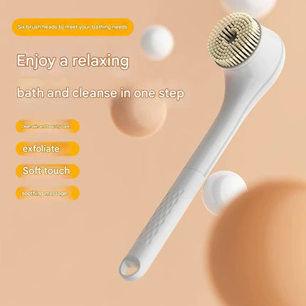 Rechargeable Electric Body Brush & Back Scrubber - 6 Heads, IPX7 Waterproof(white).