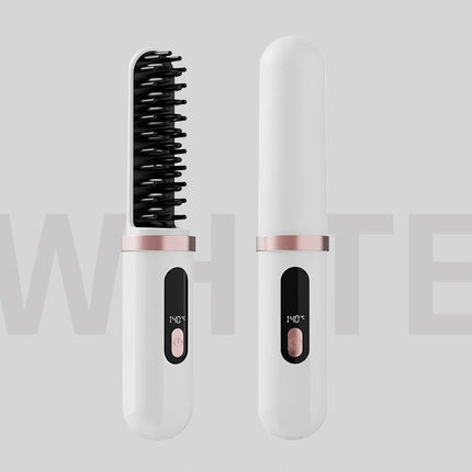 Cordless Hair Straightener Brush - 4000mAh USB-C Rechargeable, 4 Temps, Anti-Scald 3D Comb Design(white).