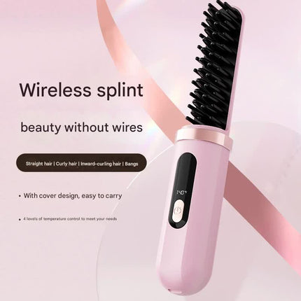 Cordless Hair Straightener Brush - 4000mAh USB-C Rechargeable, 4 Temps, Anti-Scald 3D Comb Design(white).