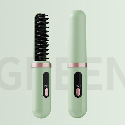 Cordless Hair Straightener Brush - 4000mAh USB-C Rechargeable, 4 Temps, Anti-Scald 3D Comb Design(Green).
