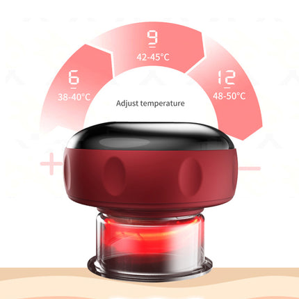 Smart Electric Cupping Therapy Massager - Adjustable Suction & Heat, Red Light Therapy, USB-C Rechargeable(Red).