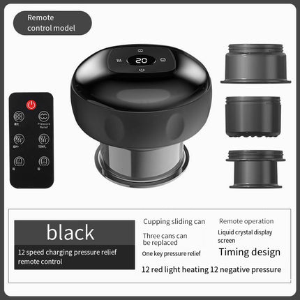 Smart Electric Cupping Therapy Massager - Adjustable Suction & Heat, Red Light Therapy, USB-C Rechargeable(Black).