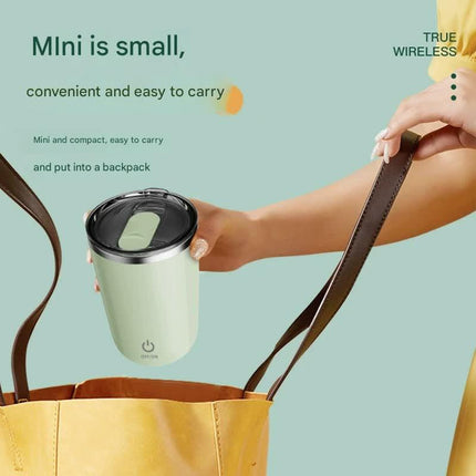 Mini Portable Electric Self-Stirring Mug - USB-C Rechargeable, 4-Hour Use, Stainless Steel (Beige).