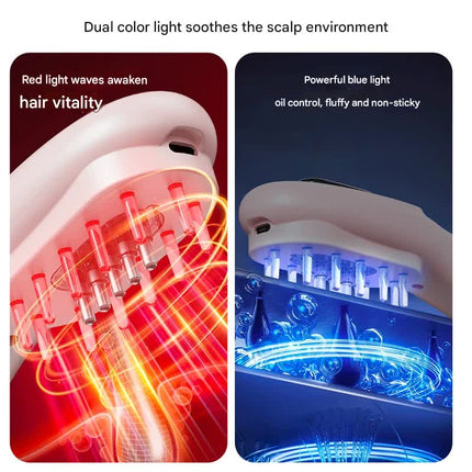 Electric Scalp Massager Comb with Red & Blue Light Therapy - 5 Vibration Modes & Liquid Dispenser(pink).