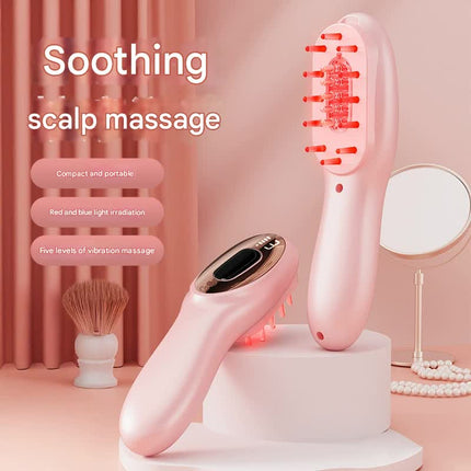 Electric Scalp Massager Comb with Red & Blue Light Therapy - 5 Vibration Modes & Liquid Dispenser(White).