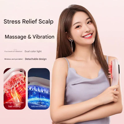 Electric Scalp Massager Comb with Red & Blue Light Therapy - 5 Vibration Modes & Liquid Dispenser(White).