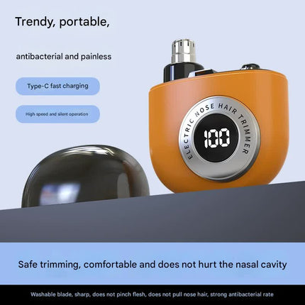 Mini Electric Nose Hair Trimmer - USB-C Rechargeable, LED Display, Washable Head, Painless Grooming(orange).