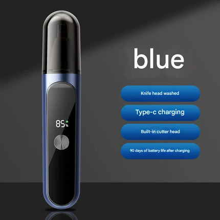 Electric Nose & Ear Hair Trimmer - USB-C Rechargeable, LED Display, Washable 360deg Head, Low Noise(blue).