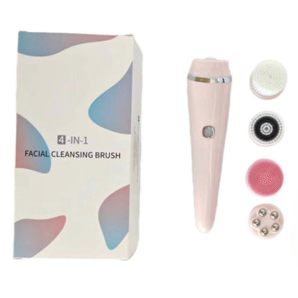 4-in-1 Electric Facial Cleansing Brush & Massager - IPX6 Waterproof, 3 Speeds, Bi-Directional Spin, USB Rechargeable(Pink).