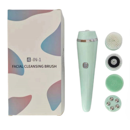 4-in-1 Electric Facial Cleansing Brush & Massager - IPX6 Waterproof, 3 Speeds, Bi-Directional Spin, USB Rechargeable(Light green).