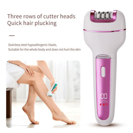 3-in-1 Ladies Electric Epilator, Shaver & Callus Remover with LED Display - Rechargeable & Waterproof(Light Green).