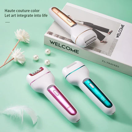 3-in-1 Ladies Electric Epilator, Shaver & Callus Remover with LED Display - Rechargeable & Waterproof(Light Green).