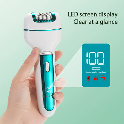 3-in-1 Ladies Electric Epilator, Shaver & Callus Remover with LED Display - Rechargeable & Waterproof(Gold).