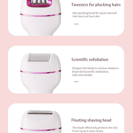 3-in-1 Ladies Electric Epilator, Shaver & Callus Remover with LED Display - Rechargeable & Waterproof(Gold).
