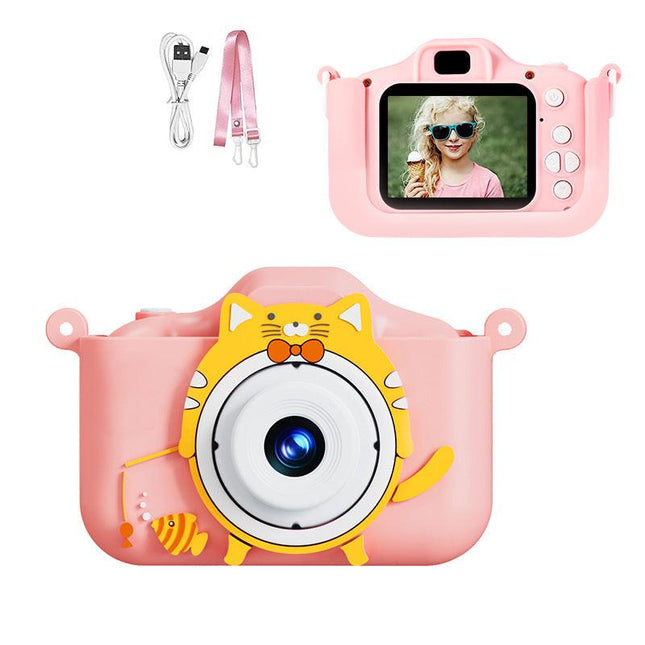Digital Camera with Cute Cat Silicone Case - Dual Lens, 96MP, HD Screen & Music Playback(pink).