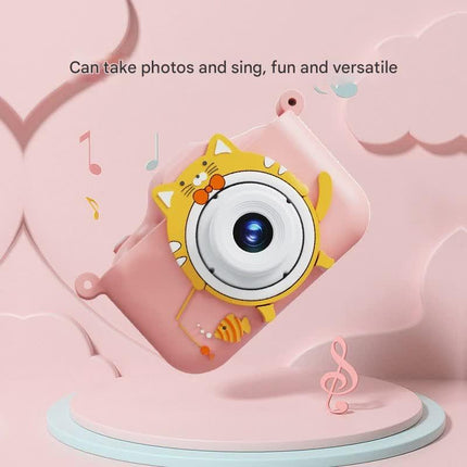 Digital Camera with Cute Cat Silicone Case - Dual Lens, 96MP, HD Screen & Music Playback(pink).
