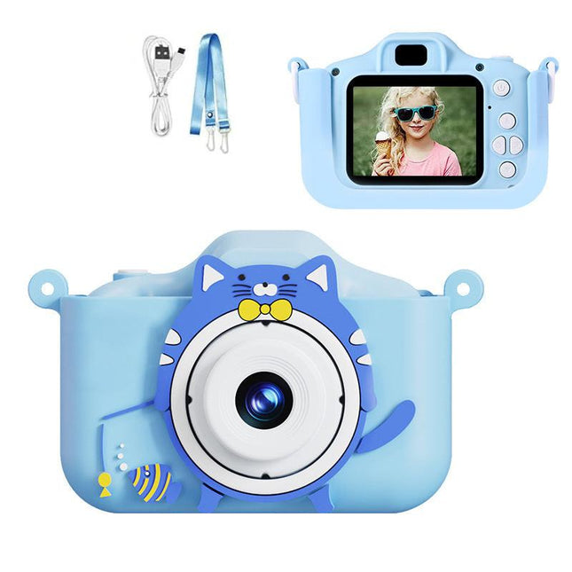 Digital Camera with Cute Cat Silicone Case - Dual Lens, 96MP, HD Screen & Music Playback(blue).