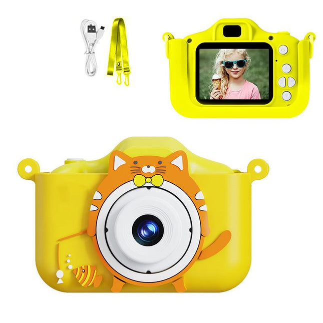 Digital Camera with Cute Cat Silicone Case - Dual Lens, 96MP, HD Screen & Music Playback(yellow).