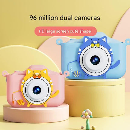 Digital Camera with Cute Cat Silicone Case - Dual Lens, 96MP, HD Screen & Music Playback(yellow).