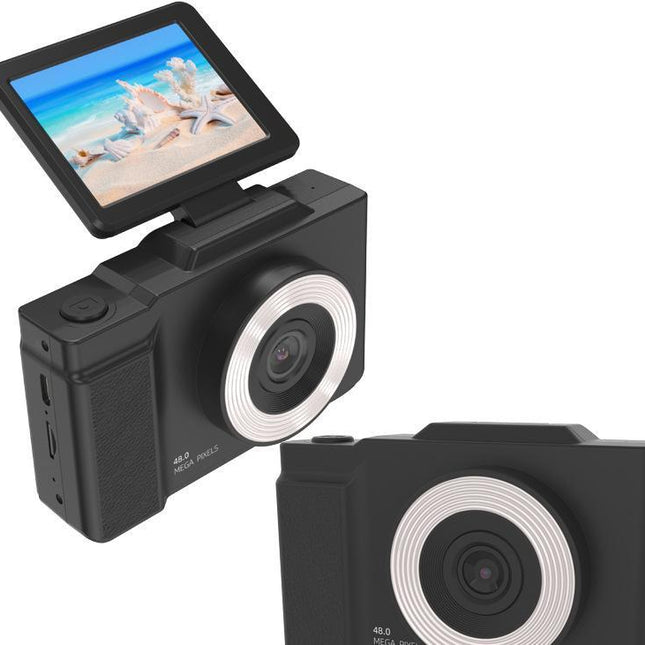 48MP Student Digital Camera with 180 Flip Screen & 3-Setting Fill Light(black).