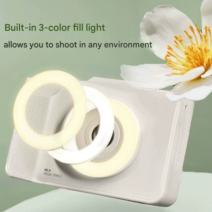 48MP Student Digital Camera with 180 Flip Screen & 3-Setting Fill Light(black).