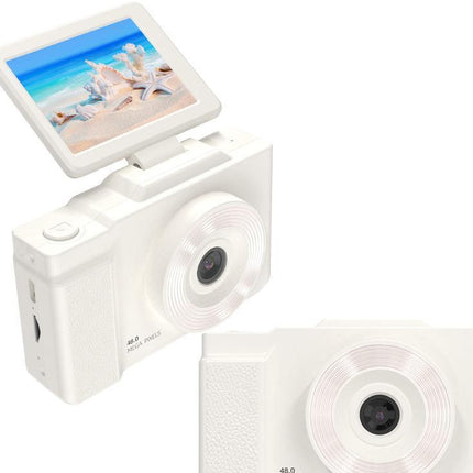48MP Student Digital Camera with 180 Flip Screen & 3-Setting Fill Light(White).