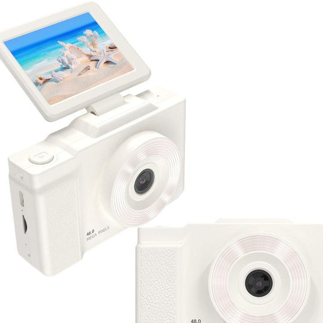 48MP Student Digital Camera with 180 Flip Screen & 3-Setting Fill Light(White).