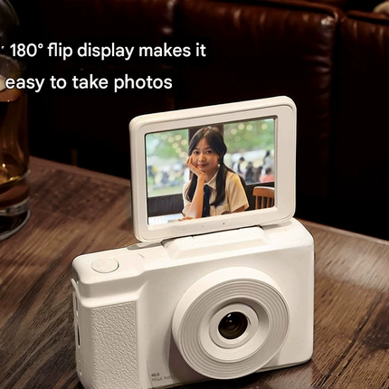 48MP Student Digital Camera with 180 Flip Screen & 3-Setting Fill Light(White).