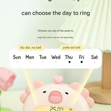Cute Animal Digital Alarm Clock with Night Light, Temperature & Countdown Timer(Pink salamander).
