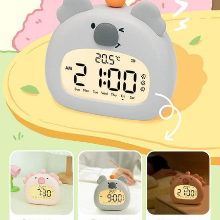 Cute Animal Digital Alarm Clock with Night Light, Temperature & Countdown Timer(Black and white panda).