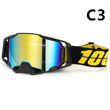 Professional Motocross & Ski Goggles - HiPER Lens, TPU Frame(Black frame with yellow belt and gold lens).