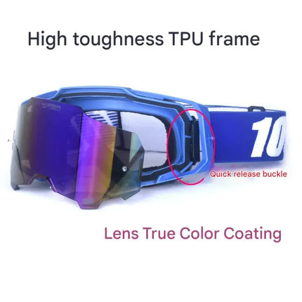 Professional Motocross & Ski Goggles - HiPER Lens, TPU Frame(Black frame with yellow belt and gold lens).
