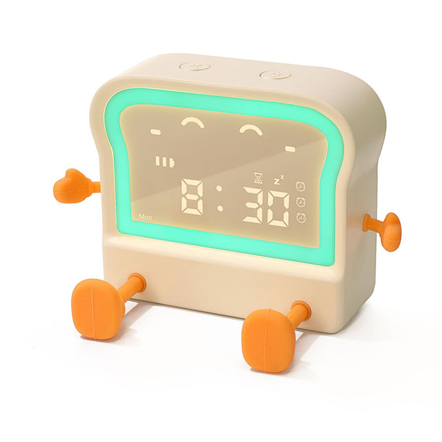 Adorable Toast-Shaped Digital Alarm Clock with Night Light & Phone Stand - Multifunctional Kids Clock(milky).