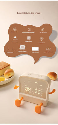 Adorable Toast-Shaped Digital Alarm Clock with Night Light & Phone Stand - Multifunctional Kids Clock(milky).