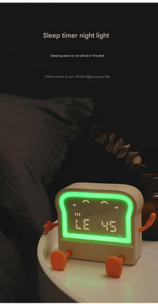 Adorable Toast-Shaped Digital Alarm Clock with Night Light & Phone Stand - Multifunctional Kids Clock(milky).