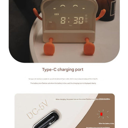 Adorable Toast-Shaped Digital Alarm Clock with Night Light & Phone Stand - Multifunctional Kids Clock(milky).