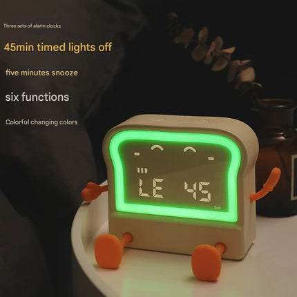 Adorable Toast-Shaped Digital Alarm Clock with Night Light & Phone Stand - Multifunctional Kids Clock(brown).