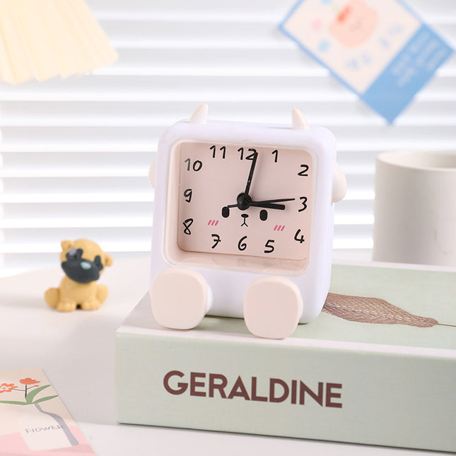 Adorable Cartoon Animal Alarm Clock - Silent Quartz Movement, Loud Alarm, Battery Operated(white).