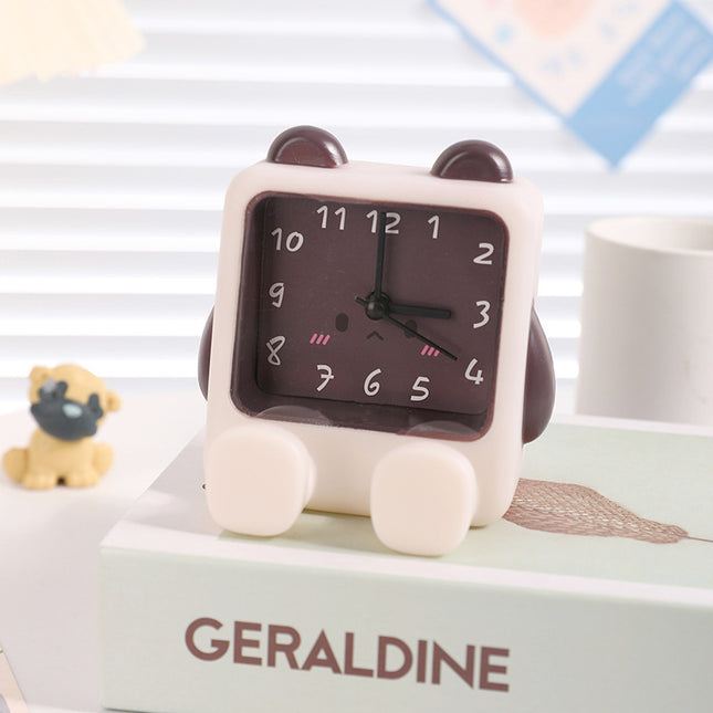 Adorable Cartoon Animal Alarm Clock - Silent Quartz Movement, Loud Alarm, Battery Operated(White Brown).