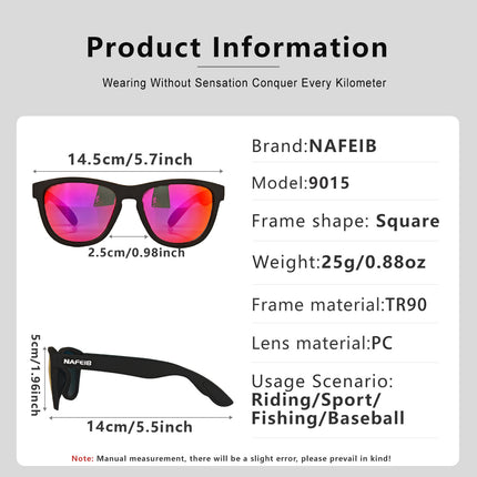 NAFEIB Polarized Sports Sunglasses - Lightweight TR90 Frame, UV400 Protection for Riding & Outdoor Activities(Black).