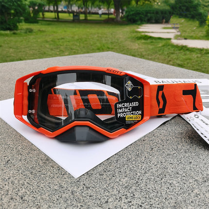 Performance Motocross & Off-Road Goggles - Increased Impact Protection with Lens Lock System(Orange frame transparent film).