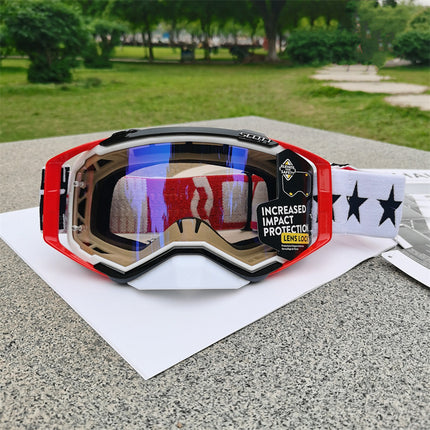 Performance Motocross & Off-Road Goggles - Increased Impact Protection with Lens Lock System(Red and black frame blue film).