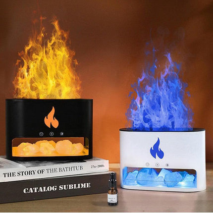 Himalayan Salt Stone Flame Aroma Diffuser & Humidifier - 7 Light Options, Ultrasonic, Auto Shut-Off(white).
