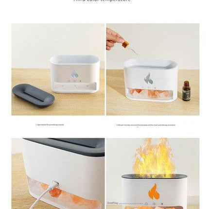 Himalayan Salt Stone Flame Aroma Diffuser & Humidifier - 7 Light Options, Ultrasonic, Auto Shut-Off(black).