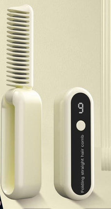 Foldable Wireless Hair Straightener Comb - 9 Temperature Settings, Anti-Scald, USB-C Rechargeable(yellow).
