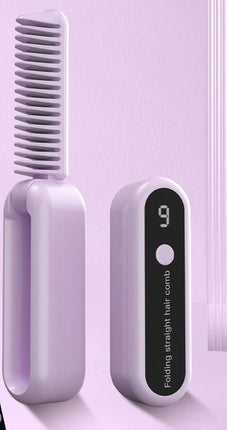 Foldable Wireless Hair Straightener Comb - 9 Temperature Settings, Anti-Scald, USB-C Rechargeable(purple).