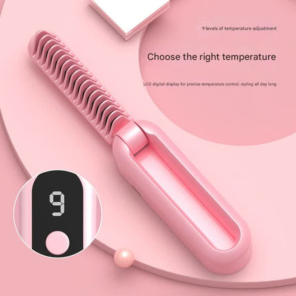 Foldable Wireless Hair Straightener Comb - 9 Temperature Settings, Anti-Scald, USB-C Rechargeable(purple).