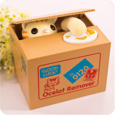 Adorable Cat Stealing Coin Piggy Bank - Automatic Money Saving Box for Kids & Adults(English yellow cat).