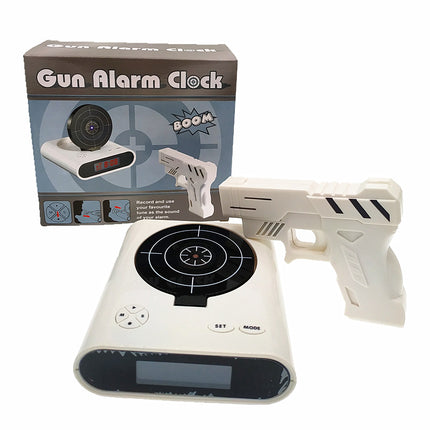 Gun Alarm Clock - Target Shooting Alarm with Infrared Gun, Recordable Alarm & Game Modes(white).